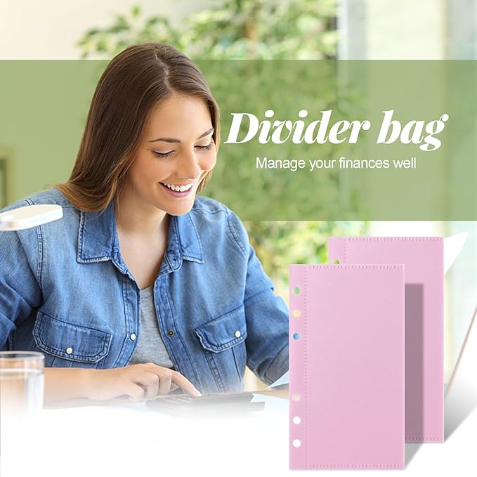 A6 Binder Pockets with No Zipper, Koqye Blue 10 Pcs Plastic Zipless Budget Envelopes, Two Pockets Frosted Cash Envelopes Money Bag for Budgeting, Cash Stuffing (Pink-2set)