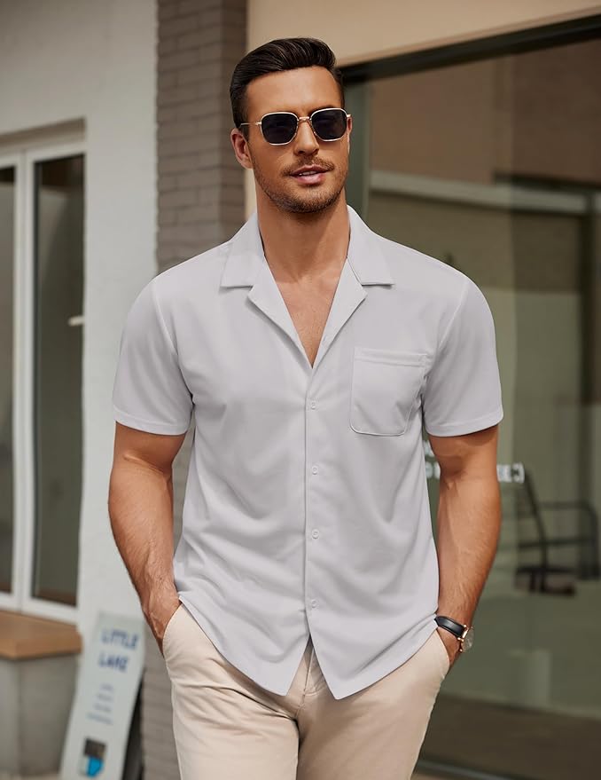 COOFANDY Men's Casual Cuban Guayabera Shirt Short Sleeve Button Down Shirts Summer Beach Shirts Vocation Vintage Shirts