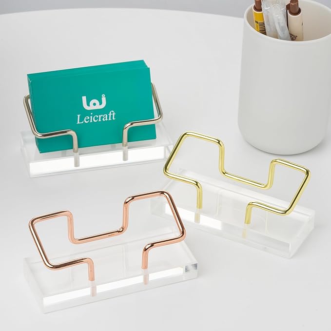 Business Card Holder for Desk, Modern Card Organizers and Office Desk Accessories for Men and Women (Acrylic Golden)