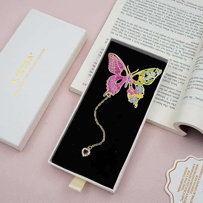 Butterfly Bookmarks for Women,Metal Bookmark,Unique Gifts Book Markers for Women Book Lovers,Teacher Appreciation Gifts,Valentine Mother's Day Christmas New Year Birthday Gift (02-Pink)