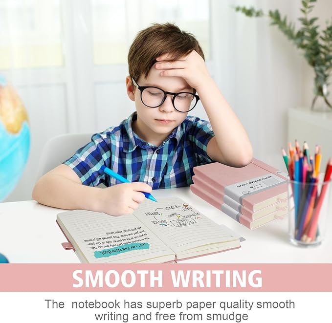 Lined Journal Notebook, 360 Numbered Pages(With page number), Thick Journal for Writing B5 College Ruled Notebook, 100gsm Lined Paper, Leather Hardcover, 9.8'' X 6.9''-Pink