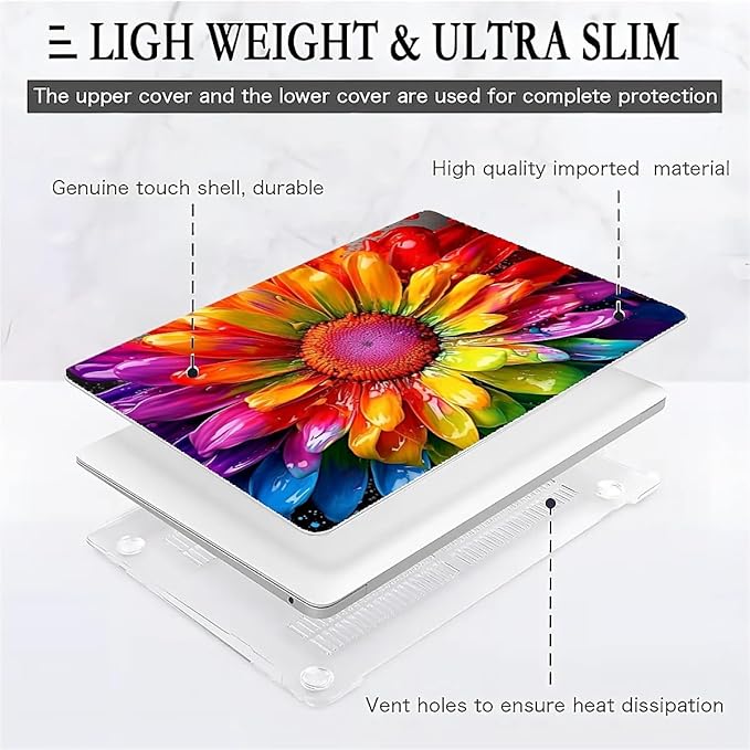 Compatible with 14.2 Inch MacBook Pro A2442/A2779, Colorful Rainbow Sunflowers Hard Plastic Shell Cover Case