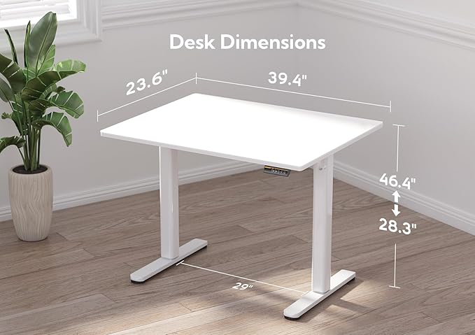 Glass Standing Desk, Small Electric Standing Desk Adjustable Height, 40 Inch Adjustable Stand Up Desk, Quick Install Home Office Computer Desk, Super White