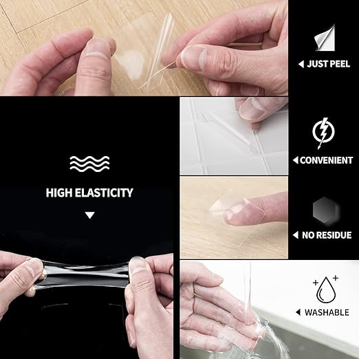 Art3d 96 Pieces 1.5 x 1.5in. Square Nano Double-Sided Transparent Tape Sticker, Removable Heavy Duty Clear Mounting Tape for Wall Hanging