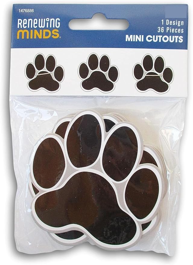 Black Paw Print Paper Cutout Student Badge - Bulletin Board Decor Shapes - 36 Pieces