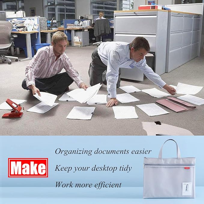 Pendancy Mesh Zipper Pouch 11x13.7 in, Large Double Pocket Waterproof File Bag with Handle, A4 Size Foldable Document Storage for Puzzle Project/Cross Stitch/Travel/Office（Gray）