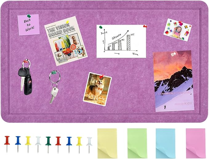 Vuzvuv Violet Purple 28"x16" Large Cork Board with 50 Push Pins & Sticky Notes, Self-Adhesive Bulletin Board No Damage for Wall, Felt Pin Board for Paste Notes, Photos, Schedules Offices Home