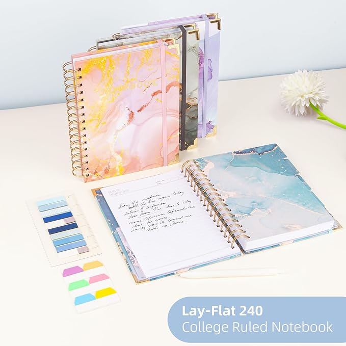 Spiral Notebooks for Work, 240 Pages Lined Spiral Journal Notebook, 5 Subject A5 College Ruled Journals for Writing, 8.6”x6.2''Journaling Notebooks for School Office Supplies (Blue Marble)