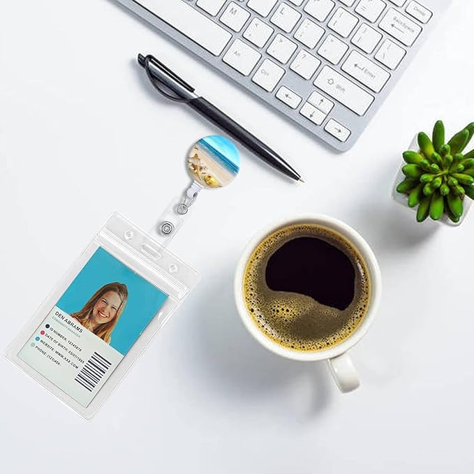 Retractable Badge Reel, Badge Holder with Alligator Clip, Cute Badge Clip on ID Name Card Holders for Nurse Doctor and Office (4Pack Turtle Beach)