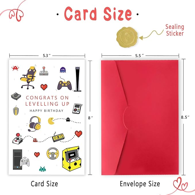 Happy Birthday Gaming Letterpress Card for Him Her, Funny Gamer Birthday Card for Son Daughter, Unique Game Boy Birthday Card, Game Birthday Party Decorations for Brother Boyfriend Husband