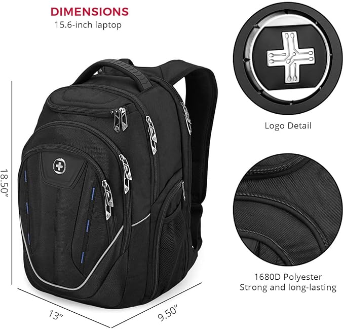 Swissdigital Design TSA-Friendly Large Backpack, Business Laptop Backpack for Men with USB Charging Port/RFID Protection (TERABYTE J16BT-1) One Nation One World