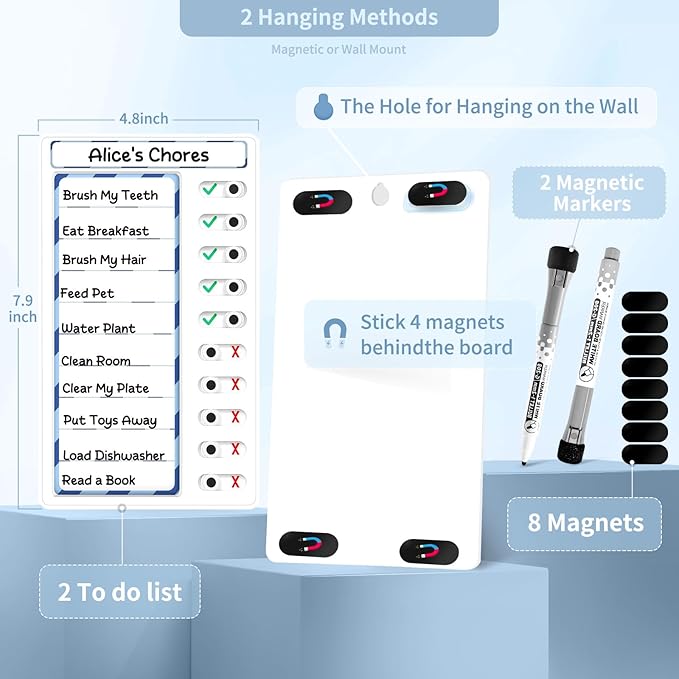 2 Pcs Chore Chart for Kids: Dry Erase My Chores Slider Chart, Magnetic Visual Schedule for Fridge, Kids Daily Checklist - ADHD Tools: to Do List and Routine Chart for Multiple Kids