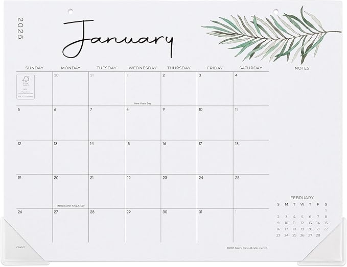 Cabbrix Desk Calendar 2025-2026, 15" x 12" 18 Months Aesthetic Desktop Calendar Runs From Jan 2025 to Jun 2026, Perfect for Home Office for Easy Organizing (Greenery)