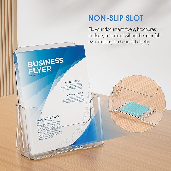 KTRIO Brochure Holder 6 x 8 inch, Acrylic Flyer Holder Stand Display Clear Holders for Literature, Magazine, Pamphlet, Booklet, Menu, Desk or Wall Mount 2 Pack
