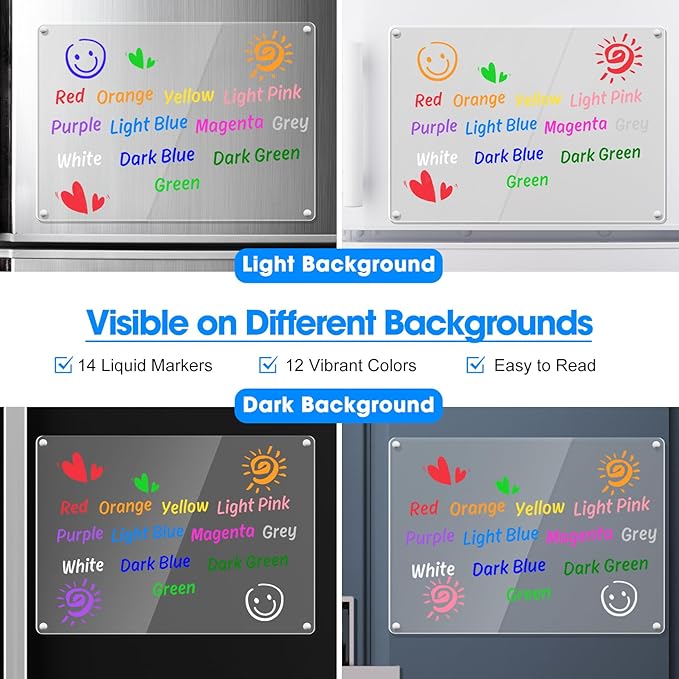 Liquid Chalk Markers for Acrylic Calendar Planning Board Clear Glass Dry Erase Board Whiteboard Window Mirror Christmas Halloween Painting, 14 Pack, 12 Vibrant Colors, 1mm Fine Points, Easy Wet Erase