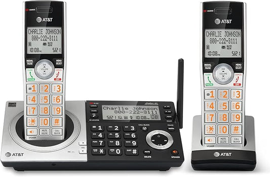 AT&T CL83207 DECT 6.0 Expandable Cordless Phone with Smart Call Blocker, Silver/Black with 2 Handsets