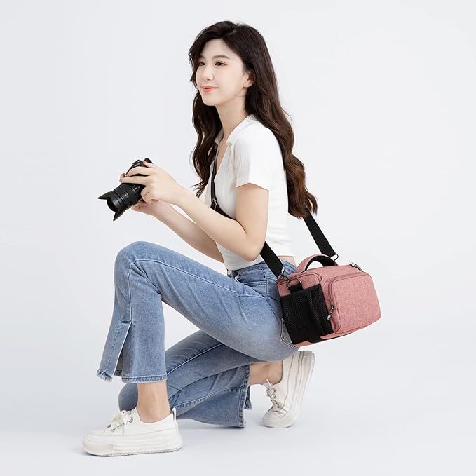 DOMISO Camera Bag Case Waterproof Anti-shock Shoulder Bag, Pink