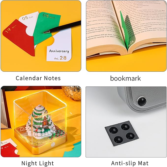 Time Piece Calendar, 3D Art Calendar Memo Pad 2025 Creative Desk Calendar with Light,Christmas Tree Rip Away Paper Carving Memo Pad Art Notepad Decorative Gifts