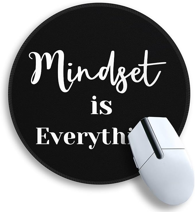 Gctriki Black Computer Mouse Pad for Desk, Funny Small Round Mousepad for Laptop Gaming Work, Inspirational Office Desk Decor Accessories Supplies Gifts for Coworkers, Mindset is Everything