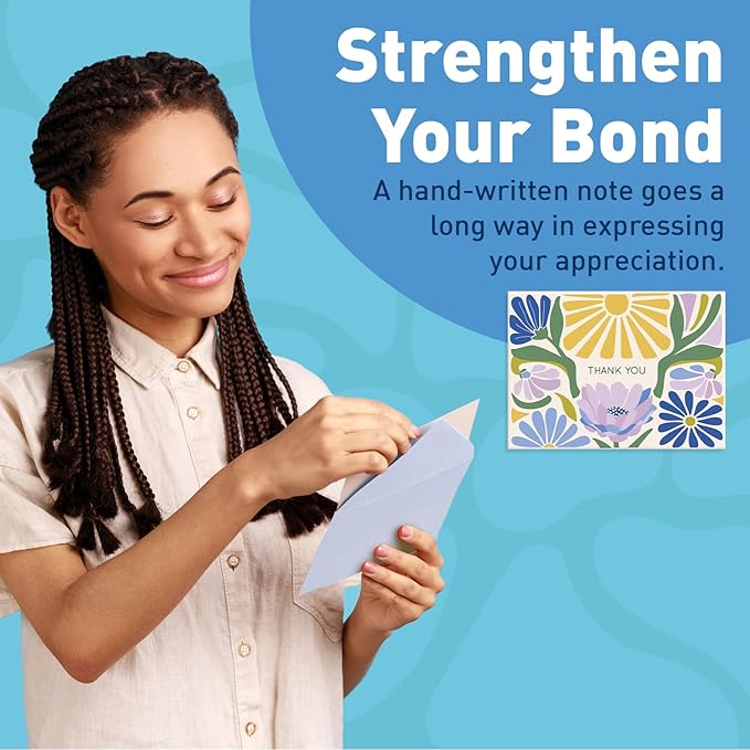 S&O Thank You Cards with Envelopes - Blank Stylish papers for Handwritten Messages -Set of 24 decor sheets and Envelopes - Assorted cute Cards with Stylish Color covers to Mix & Match