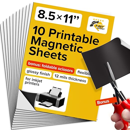 X-bet MAGNET Inkjet-Optimized Printable Magnetic Sheets - 8.5x11 Magnet Paper for DIY Stickers, Decorations, Labels - Easy to Print, Cut & Create Your Own Magnets (Glossy, 10pcs)