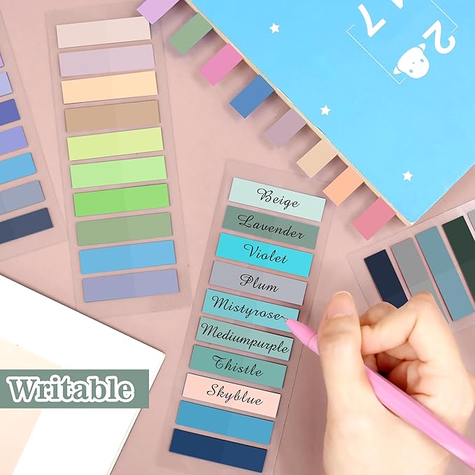 SIQUK 4200 Pieces Sticky Tabs for Annotating Books Tabs Morandi Sticky Flags Clear Transparent Page Markers Strip Page Flags Colored Tabs Writable and Repositionable Book Annotation Tabs