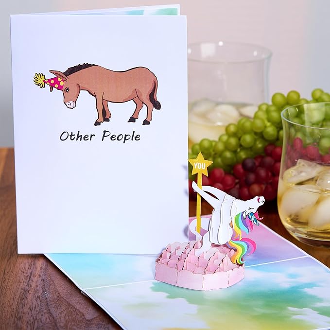 Funny Birthday Card | 3D Pop Up Cards of Colorful Unicorn Dancing on Pole | 30th, 40th Birthday Cards for Women | Promotion, Retirement Card for Coworker, Boss | Bday Greeting for Sister, Friend, BFF