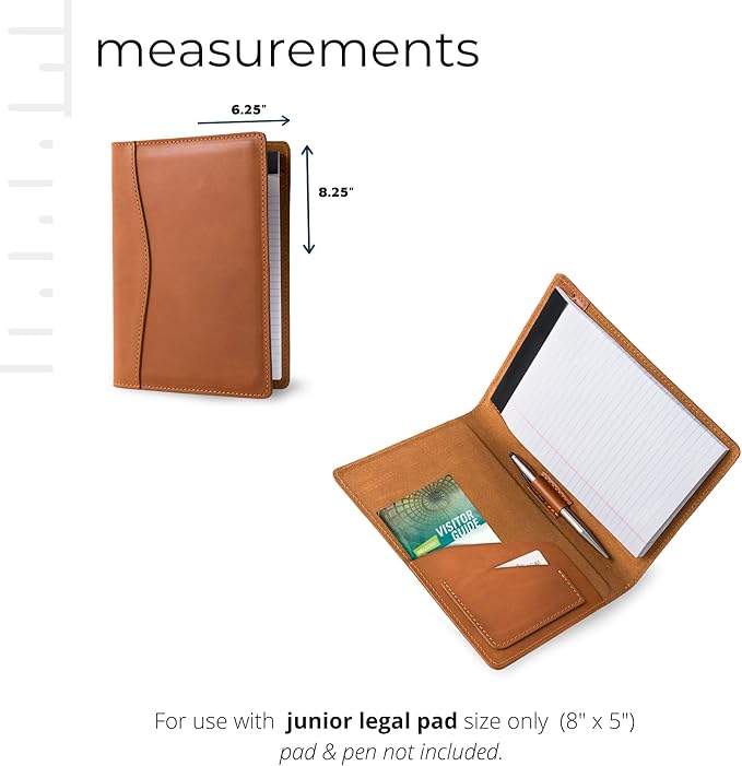 PEGAI Handmade 100% Leather Padfolio | Junior Legal Pad Folder Organizer for Business School Office Conference | Resume Interview Document Organizer Folio | Eriksen (Cognac Brown)