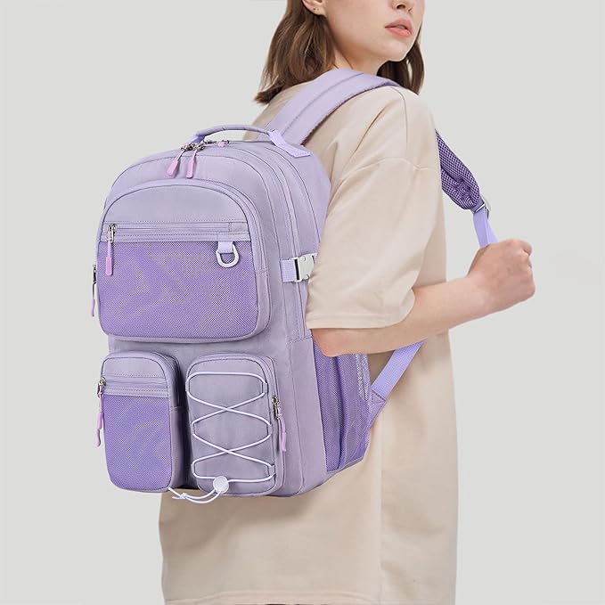 Lohol Water Resistant Backpack with Mulitiple Pockets for Travel Outdoor College, 15.6 inch Laptop Bookbag for Girl and Women (Purple