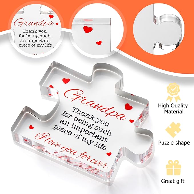 Gifts for Grandpa - Engraved Acrylic Block Puzzle Gift 3.35 x 2.76 inch - Novelty Birthday, Christmas, Valentine's Gifts