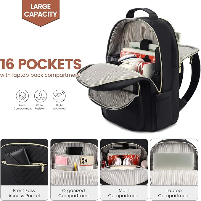LOVEVOOK Laptop Backpack for Women 15.6 inch,Cute Womens Travel Backpack Purse,Professional Laptop Computer Bag,Waterproof Work Business College Teacher Bags Carry on Backpack with USB Port,Black-2