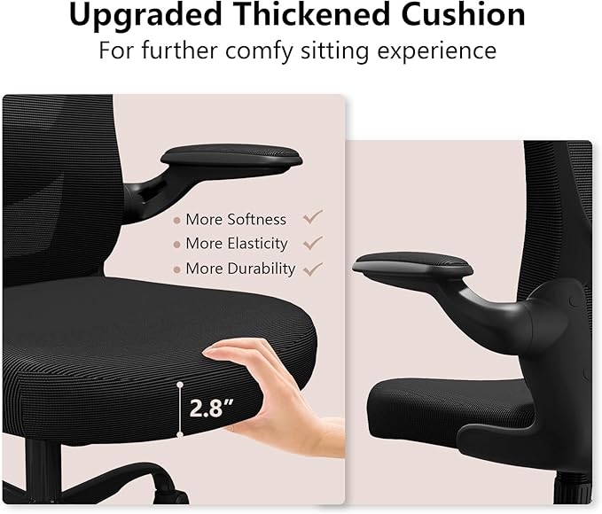 Ergonomic Office Chair, Comfort Swivel Home Office Task Chair, Breathable Mesh Desk Chair, Lumbar Support Computer Chair with Flip-up Arms and Adjustable Height