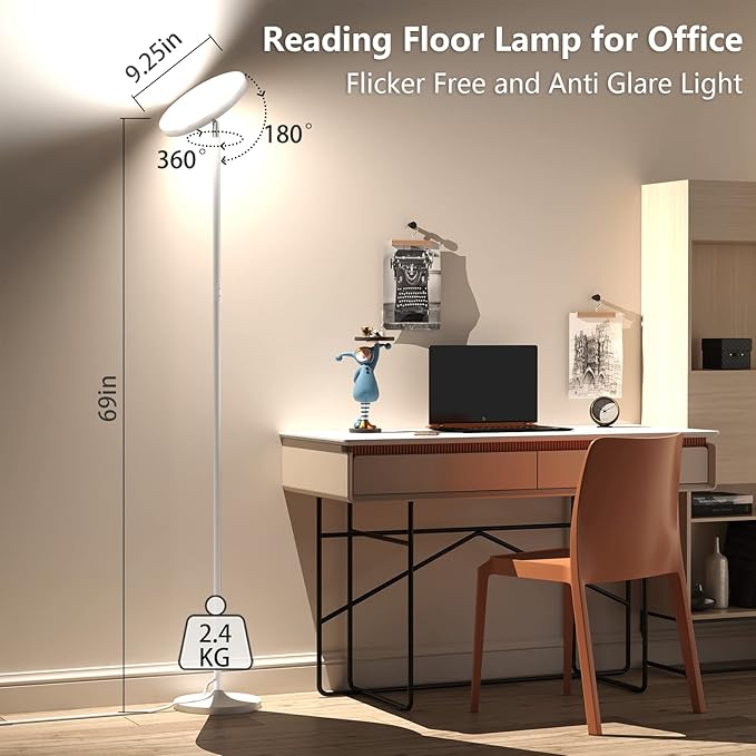Keepsmile Double Side Lighting White Led Floor Lamp with Remote Smart App 36W 2600LM Bright Tall Standing RGB Angle Multicolor Dimmable Modern Floor Lamps for Living Room Bedroom Office