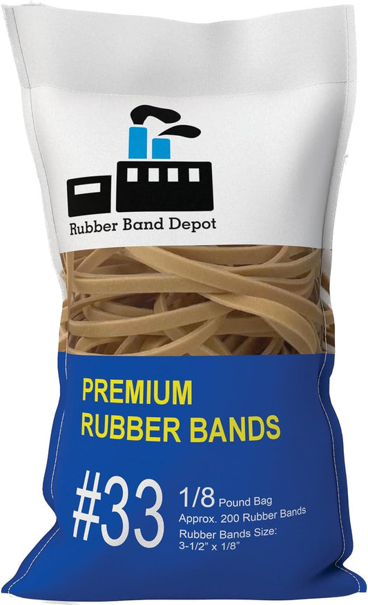 3-1/2" x 1/8'' - Size #33 - Rubber Band Depot - Everyday Rubber Bands, Business Bands - Approximately 100 Per Bag - 1/8 Pound Bag