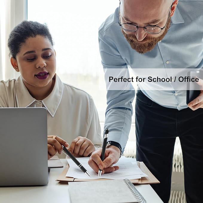 LINFANC 12 Pack Ballpoint Pen with Stylus Tip, 1.0 mm Black Ink Smooth Writing Pens, Metal Stylus Pens for Touch Screens