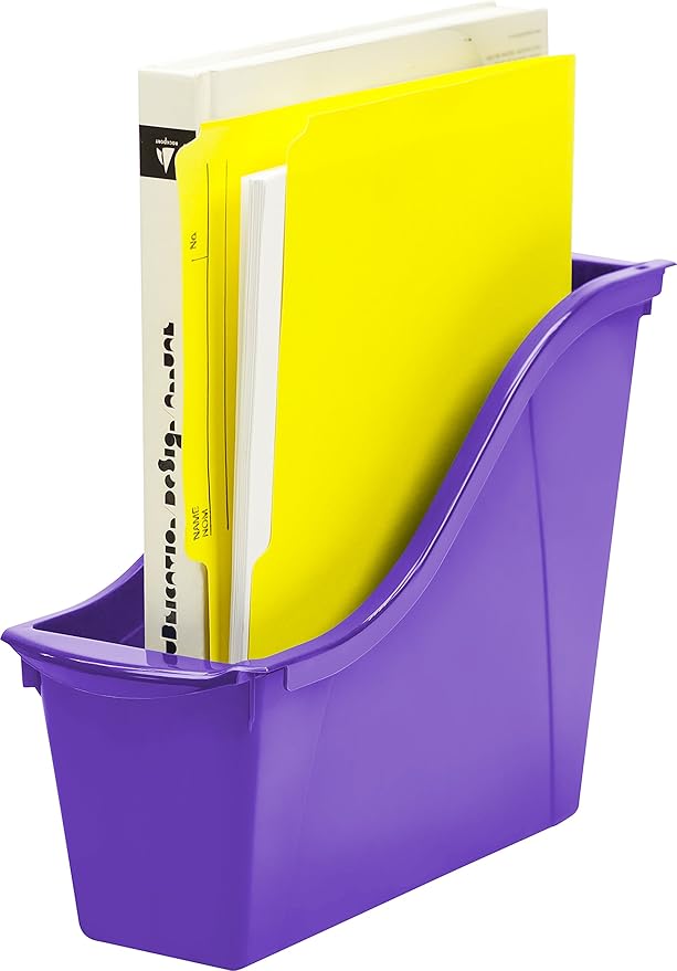 Storex Small Book Bin, Linking Storage Bins, Dry Erase Surface, 11.75" x 8.5" x 4.5", Violet, 6-Pack