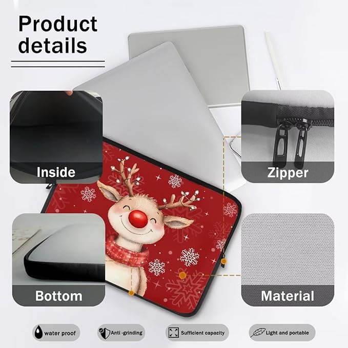 Cute Deer Laptop Sleeve for Women 17 inch Laptop Protector with Multiple Uses Computer Carrying Case Portable Tablet Bag Lap Top Case Christmas Laptop Protector