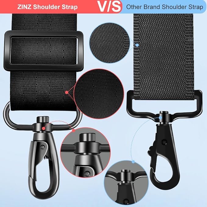 ZINZ Bag Shoulder Strap 78 inch with Ultra Cushion Breathable Pad, Durable Strap with Double Adjustable Buckles and Metal Hooks for D-ring Bags,Black