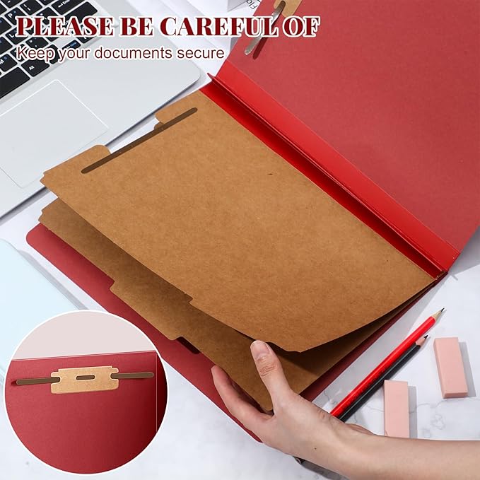 48 Pcs Classification Folders Bulk 2 Dividers File Folder with Fastener 2 Prongs Letter Size Pressboard Filefolders with 3.5 Inch Expansion for Organize Office Medical Document (Dark Red)