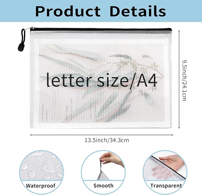 EOOUT 42pcs Mesh Zipper Pouch, Black Waterproof Zipper Bags for Organizing Storage, Letter Size/A4 Size Puzzle Bag, Zipper File Bags for Board Games and School Office Supplies