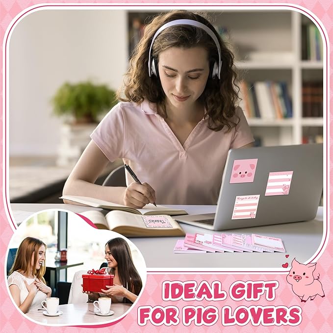 9 Pads Cute Sticky Notes Cartoon Animal Self Stick Notepads 3x3 Inches Notes Adhesive Memo Pad Office Decor Gifts for Students School Office Meeting(Piggy)