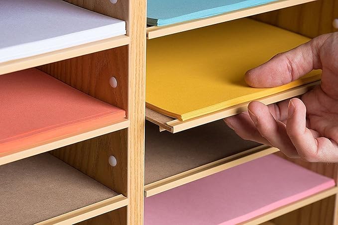AdirOffice Wooden Adjustable organizerserature Organizer, 12 Compartment Office Mailbox, or Classroom Literature Organizer, Medium Oak