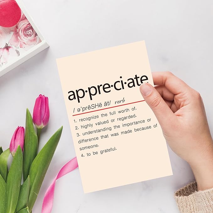 Cute Appreciate Definition Card, Funny Thank You Card for Him Her, Lovely Thankful Greeting Card for Teacher Boss