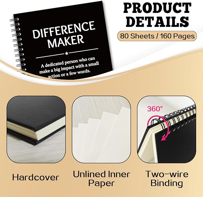 YAZMEEN Difference Maker Blank Spiral Notebook（160 Pages） Difference Maker Definition Hardcover Notebook Thank You Gift for Women Men Funny Office Journal Gift for Teacher Boss Leader Mentor Manager