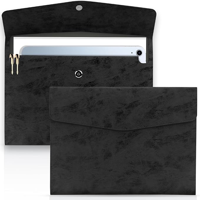 Toplive Document File Folder, Waterproof Thin PU Leather A4 Envelope Folder File Document Organizer Storage Case, Filing Envelope Folder with Magnetic Closure, Ash Black