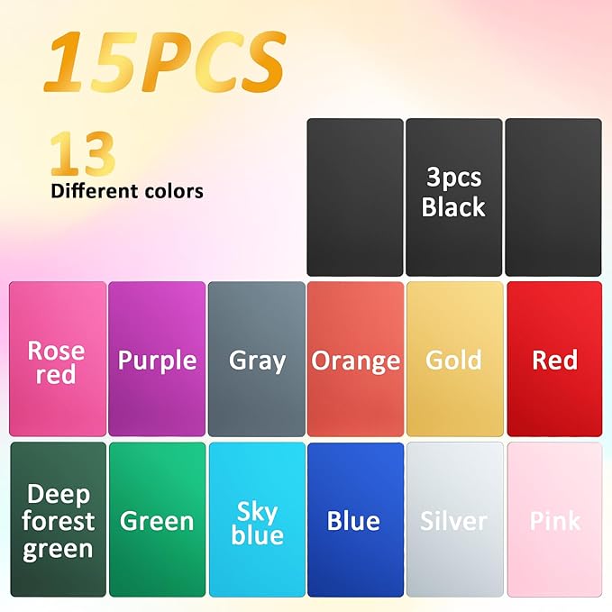 Thick Multi-Colors Aluminum Metal Business Cards Anodized aluminum 86 X 54 X 0.8 mm 15 pcs Include Protector Sleeves(Frosted)