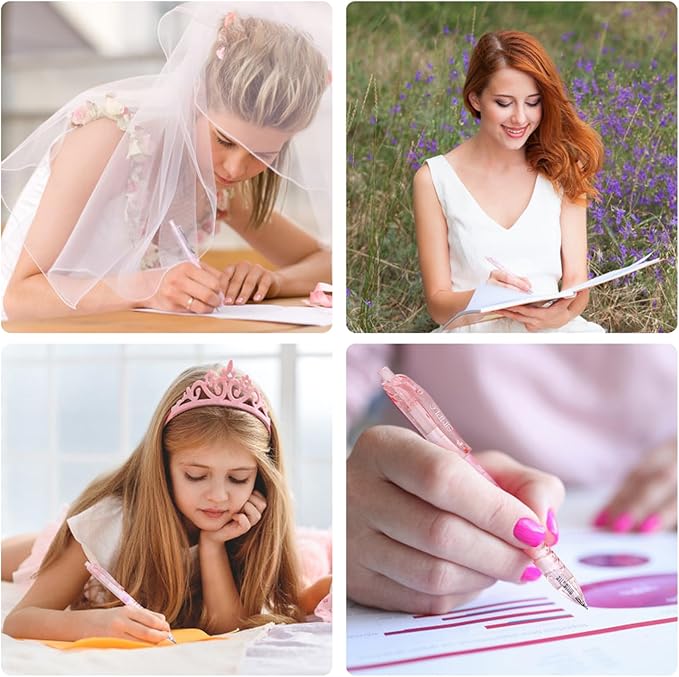 5 Count Pastel Gel Ink Pen Set,Cute Note Taking 0.5mm Fine Point Retractable 5 Count Black Ink Pens for Writing, Journaling, School, Office (Light Pink)