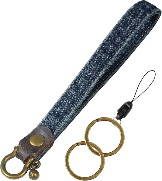 Fishent Denim Wristlet Keychain for Women Men, Cute Key Chain, Wrist Lanyards for Car Keys ID Badge Wallet Card Holder