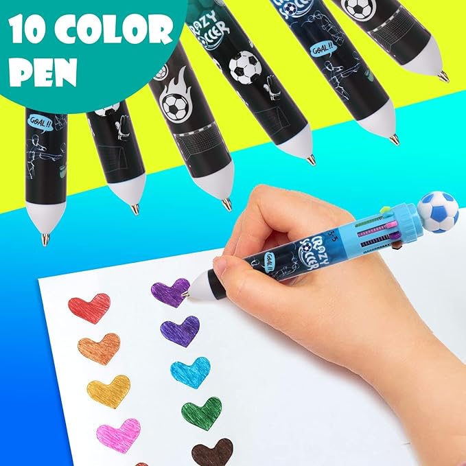 Multicolor Ballpoint Pen 0.7 mm, 10-in-1 Colored Pens Fine Point Retractable World Cup Soccer Ballpoint Pens for Office School Students Kids Christmas Gift, 6 Pack
