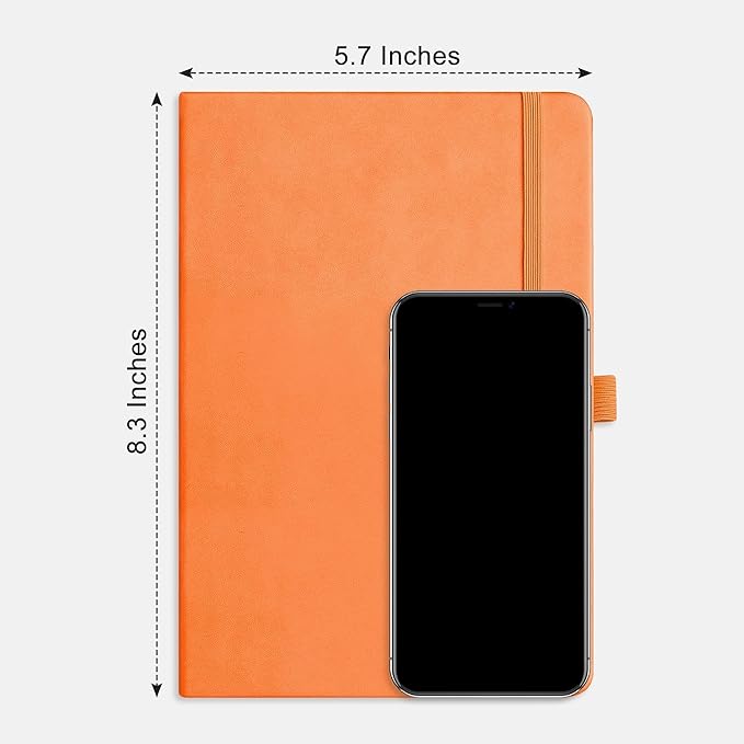 RETTACY Journaling Notebooks, A5 Lined Journal Notebook with 192 Numbered Pages, 5.7'' × 8.3'' Medium Size, for Writing, Work, Office, Leather Hardcover, 100 GSM Thick Paper (Orange)